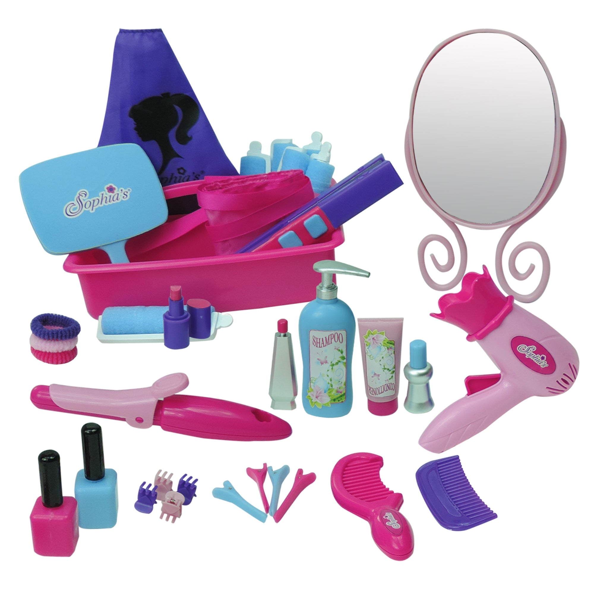 18 Inch Baby Doll 30 Piece Hair Salon Playset Toy Brush, Hair Dryer, Mirror