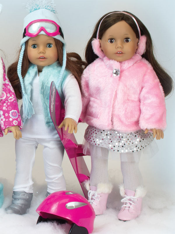 2 Piece Baby Doll Pink Fur Coat and Earmuffs Outfit, 18 Inch Doll Clothes Set