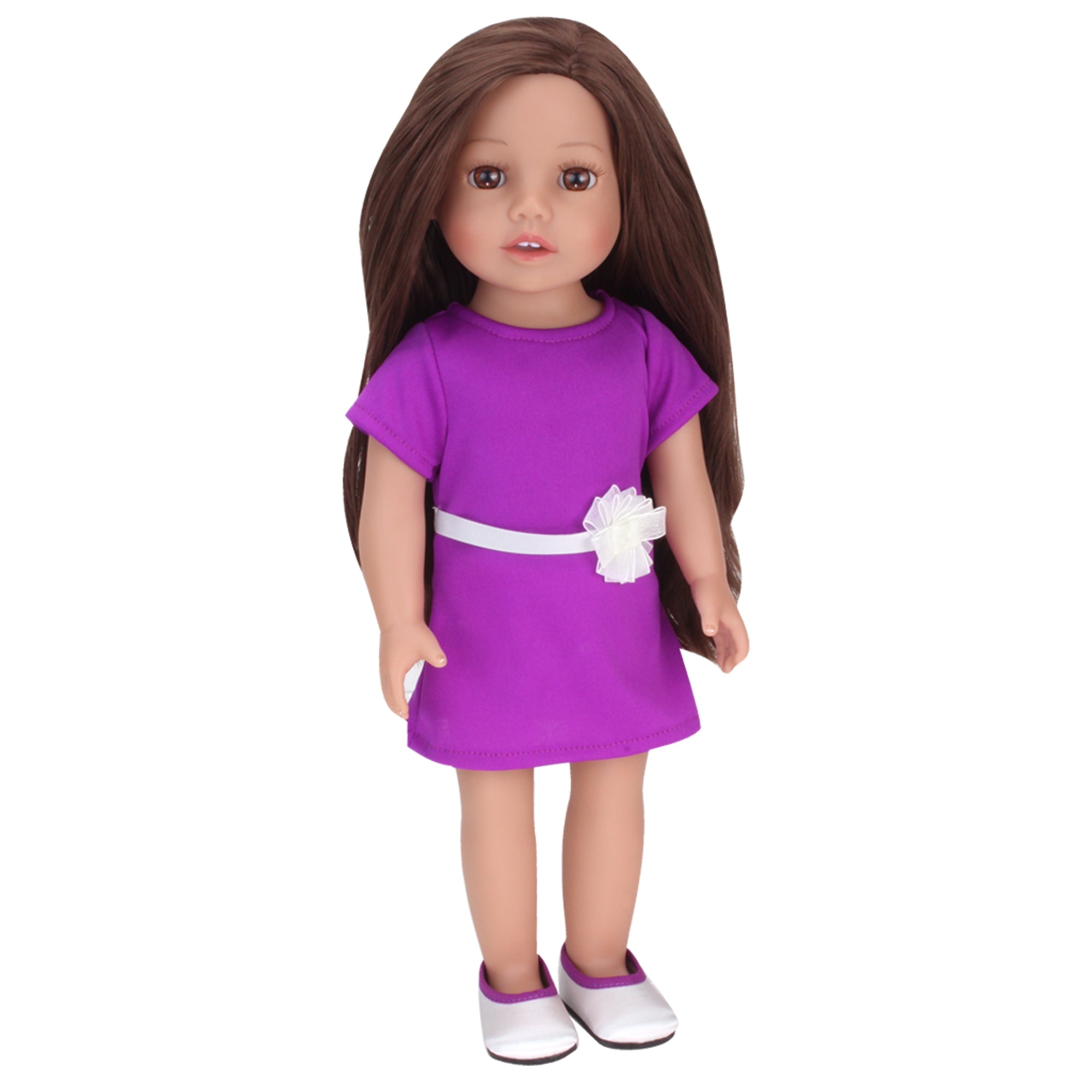 18 Inch Baby Doll "Miley" Purple Dress & Shoes, , 18'' Doll