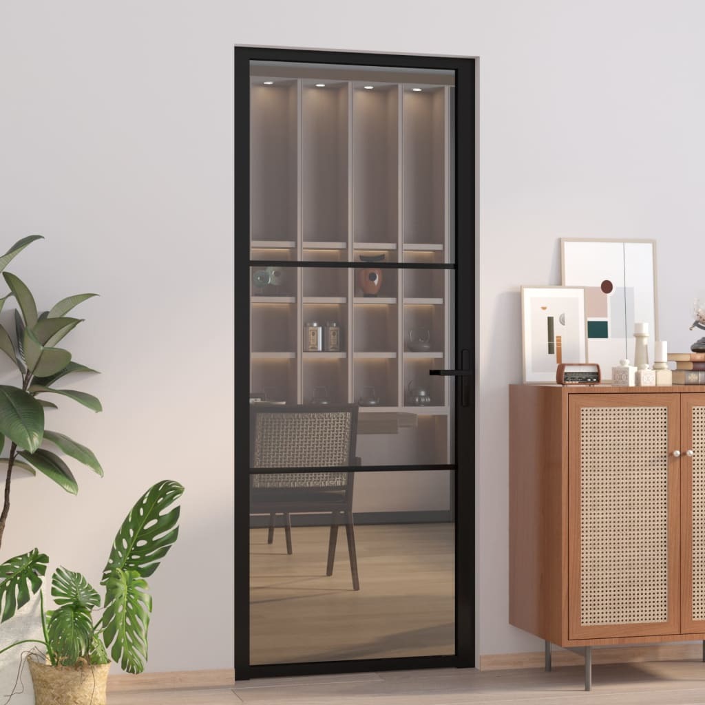 Interior Door 83x201.5 cm Black ESG Glass and Aluminium