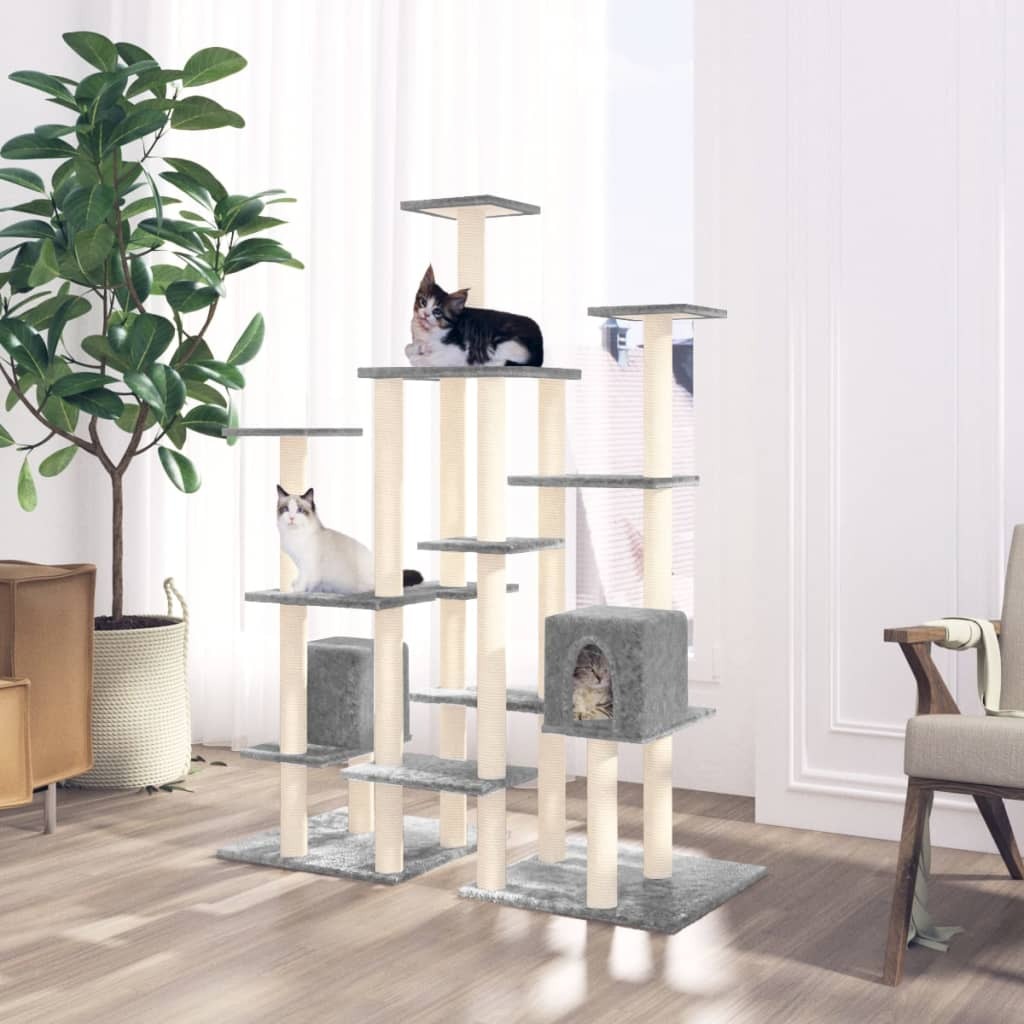 Cat Tree with Sisal Scratching Posts Light Grey 145 cm