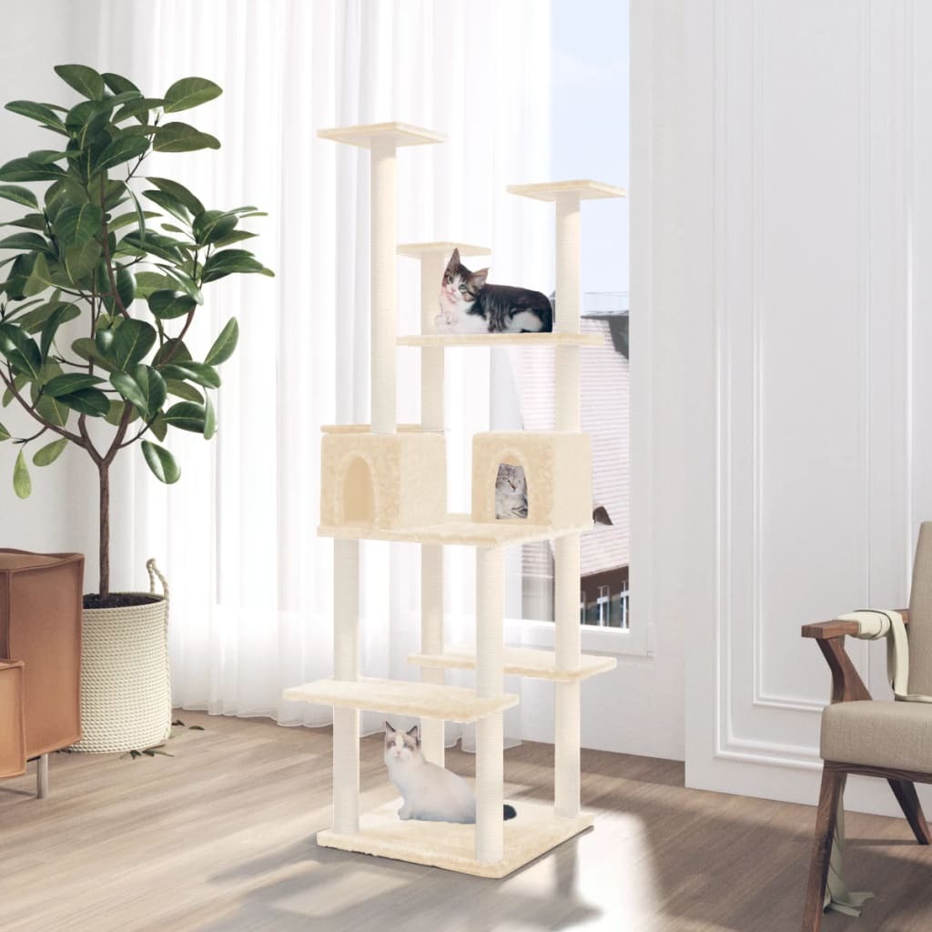 Cat Tree with Sisal Scratching Posts Cream 167 cm