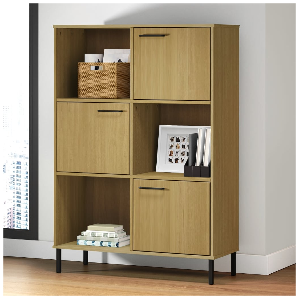 vidaXL Bookcase with Metal Legs Brown 90x35x128.5 cm Solid Wood OSLO