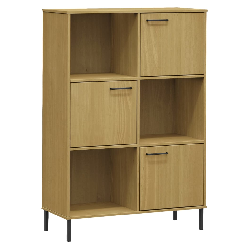 vidaXL Bookcase with Metal Legs Brown 90x35x128.5 cm Solid Wood OSLO