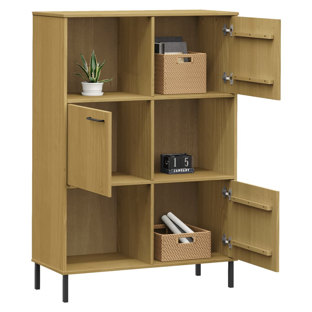 vidaXL Bookcase with Metal Legs Brown 90x35x128.5 cm Solid Wood OSLO