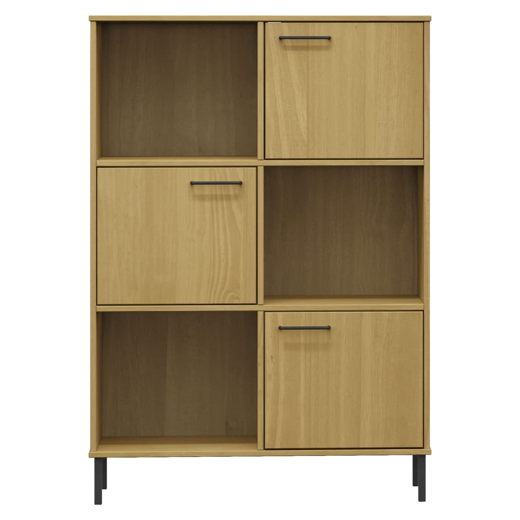 vidaXL Bookcase with Metal Legs Brown 90x35x128.5 cm Solid Wood OSLO