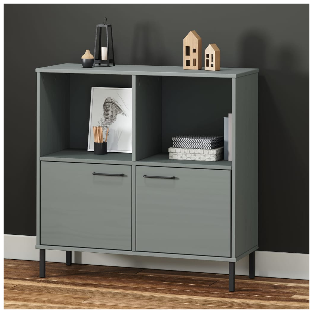 vidaXL Bookcase with Metal Legs Grey 90x35x90.5 cm Solid Wood OSLO