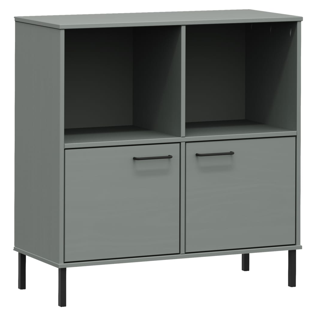 vidaXL Bookcase with Metal Legs Grey 90x35x90.5 cm Solid Wood OSLO