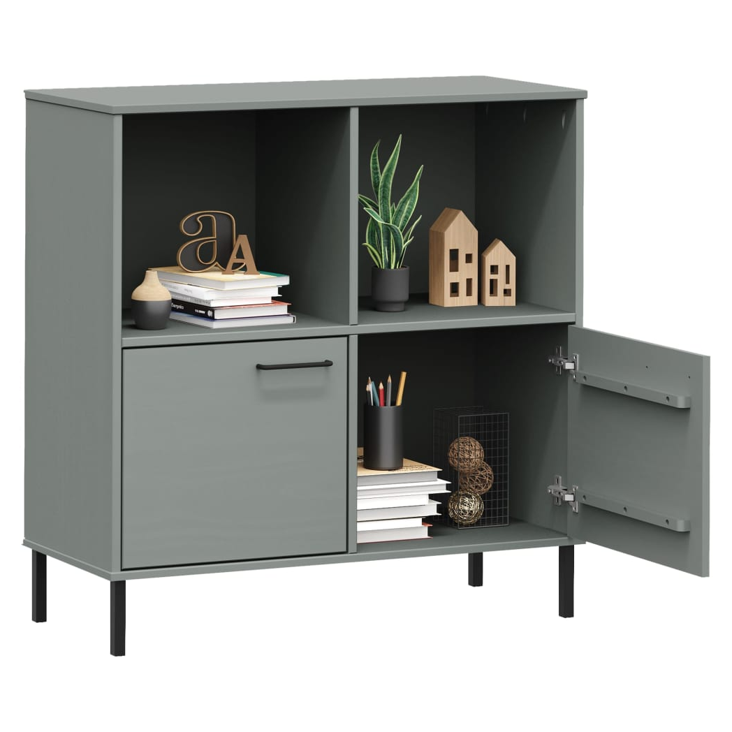 vidaXL Bookcase with Metal Legs Grey 90x35x90.5 cm Solid Wood OSLO