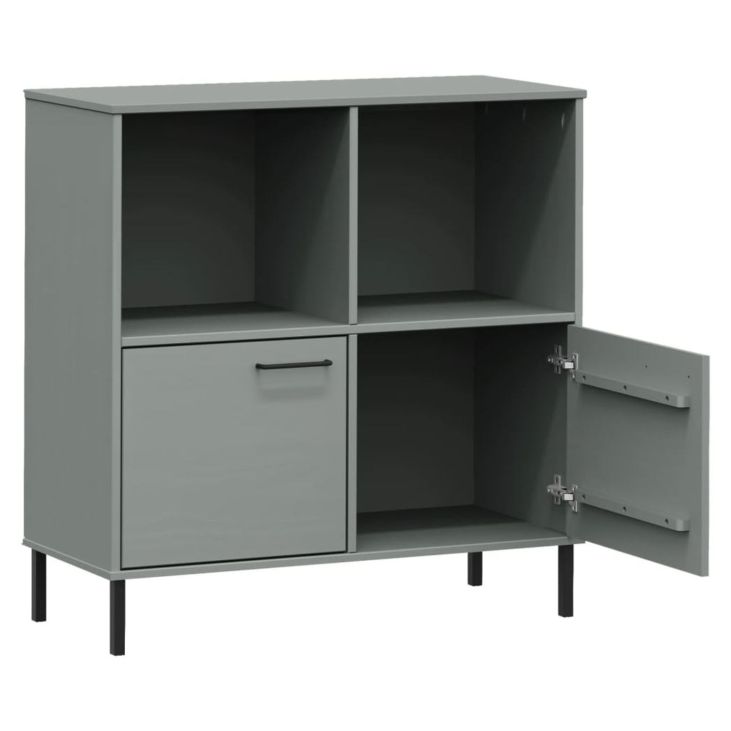vidaXL Bookcase with Metal Legs Grey 90x35x90.5 cm Solid Wood OSLO