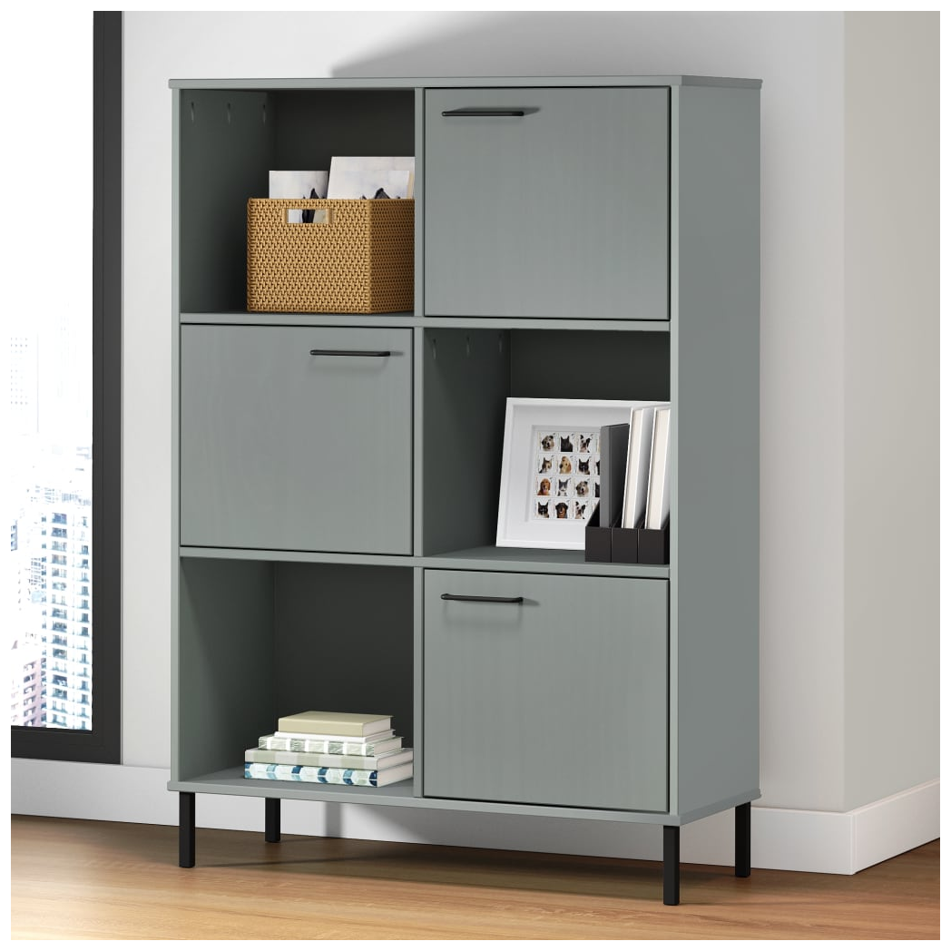 vidaXL Bookcase with Metal Legs Grey 90x35x128.5 cm Solid Wood OSLO