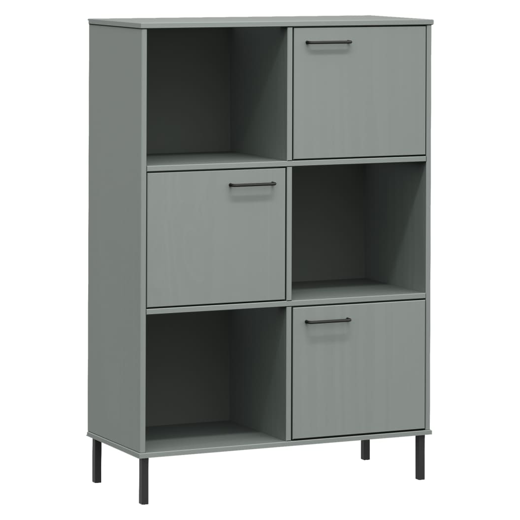 vidaXL Bookcase with Metal Legs Grey 90x35x128.5 cm Solid Wood OSLO