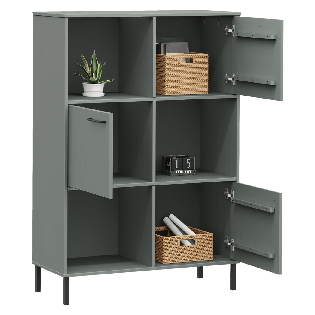 vidaXL Bookcase with Metal Legs Grey 90x35x128.5 cm Solid Wood OSLO