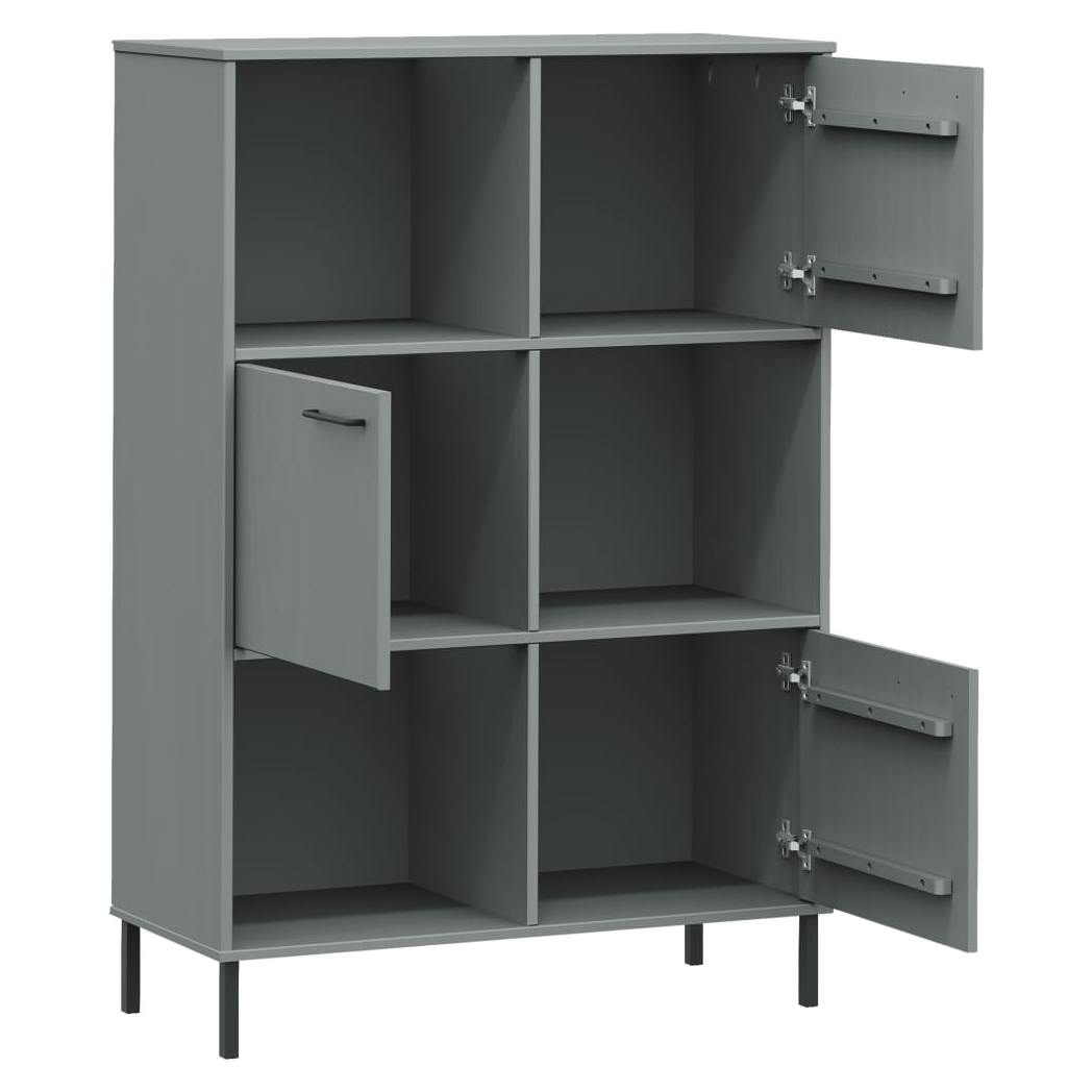 vidaXL Bookcase with Metal Legs Grey 90x35x128.5 cm Solid Wood OSLO