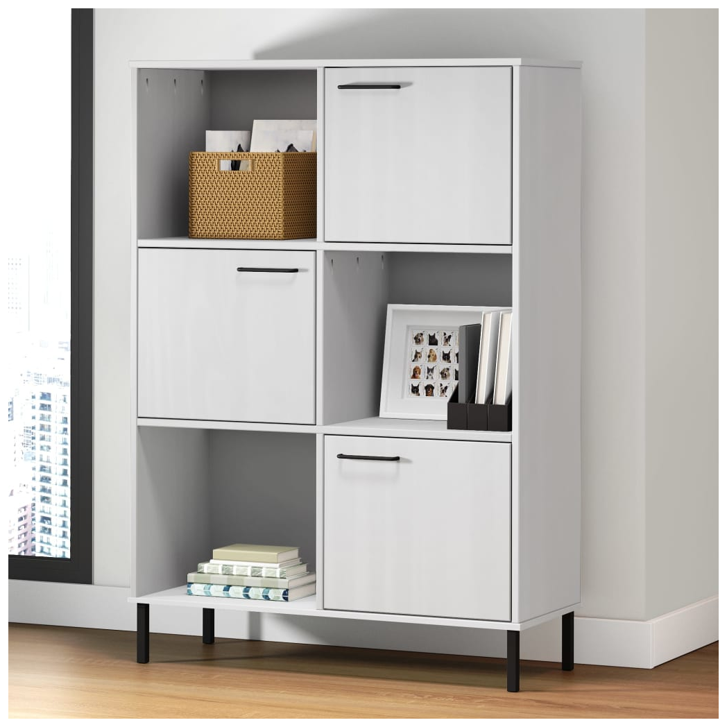 vidaXL Bookcase with Metal Legs White 90x35x128.5 cm Solid Wood OSLO