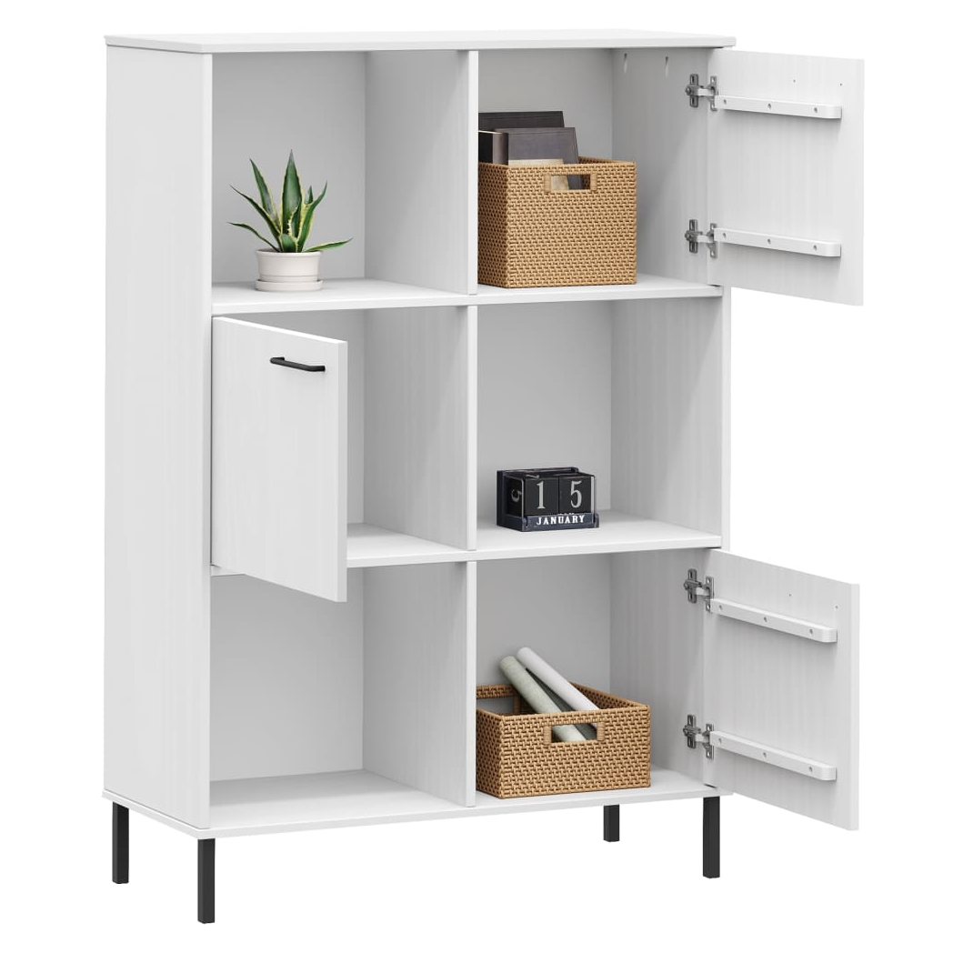 vidaXL Bookcase with Metal Legs White 90x35x128.5 cm Solid Wood OSLO