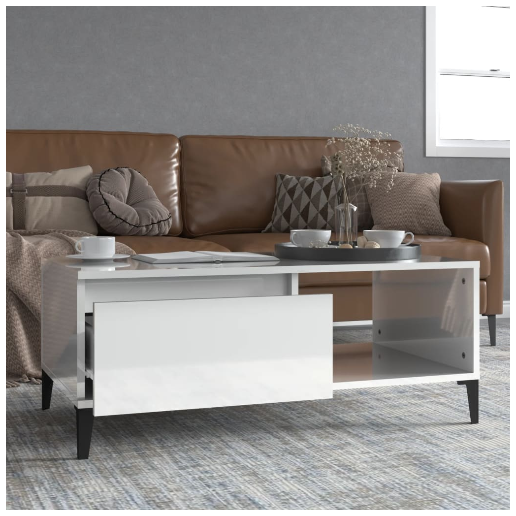 vidaXL Coffee Table High Gloss White 90x50x36.5 cm Engineered Wood