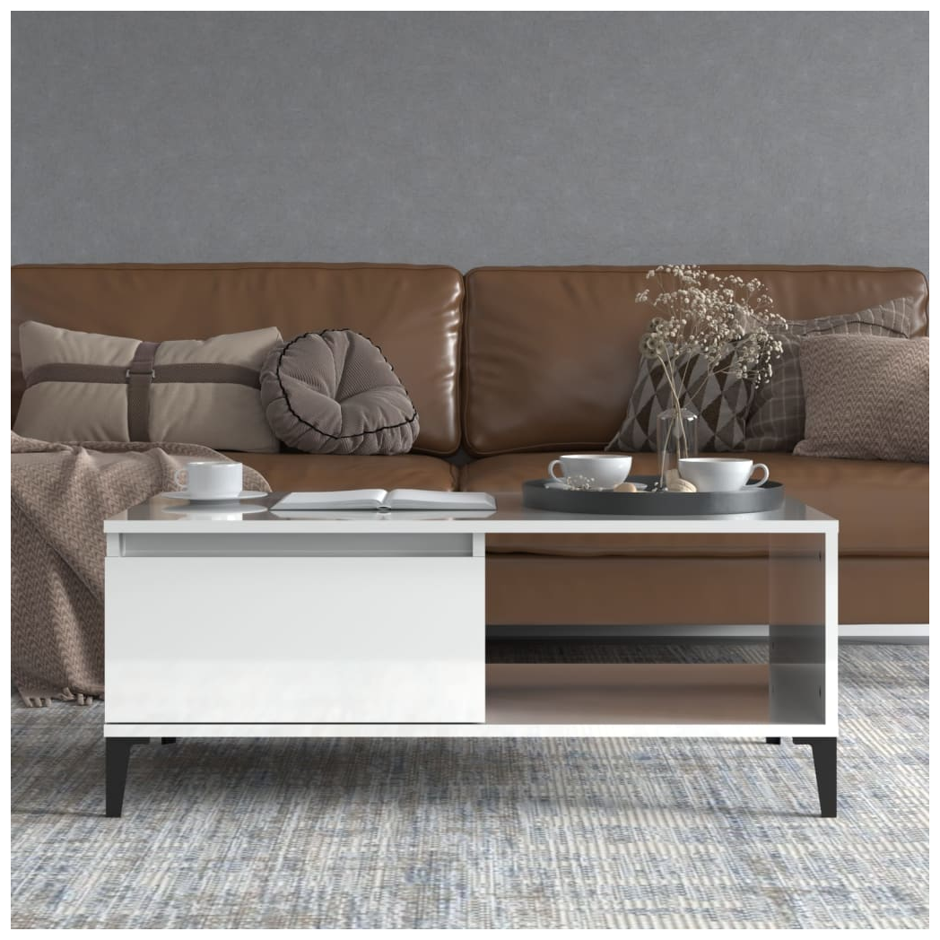 vidaXL Coffee Table High Gloss White 90x50x36.5 cm Engineered Wood