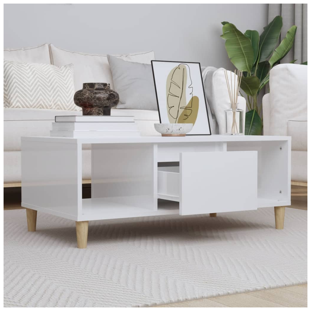 vidaXL Coffee Table High Gloss White 90x50x36,5 cm Engineered Wood
