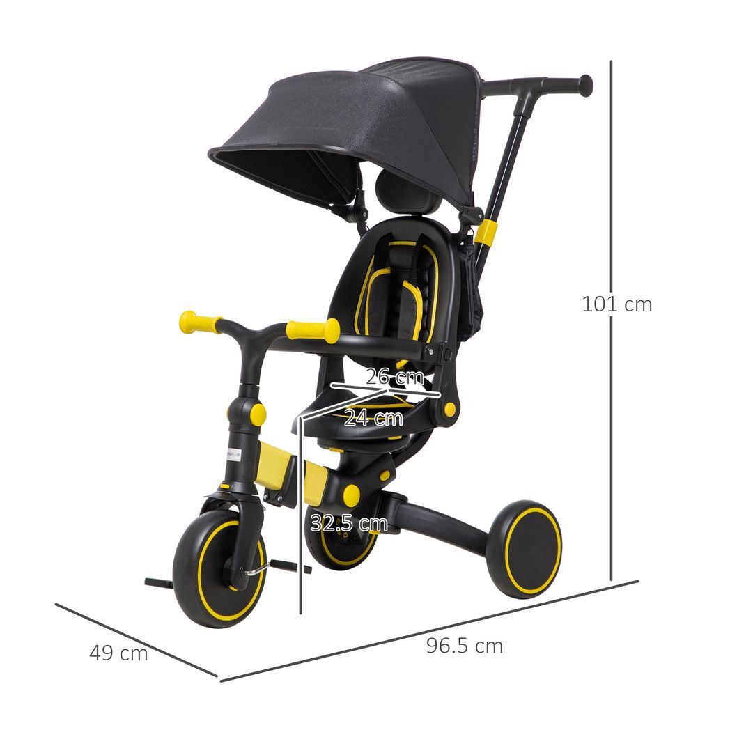 AIYAPLAY 3 in 1 Baby Trike, Tricycle for Kids Adjustable Push Handle - Yellow