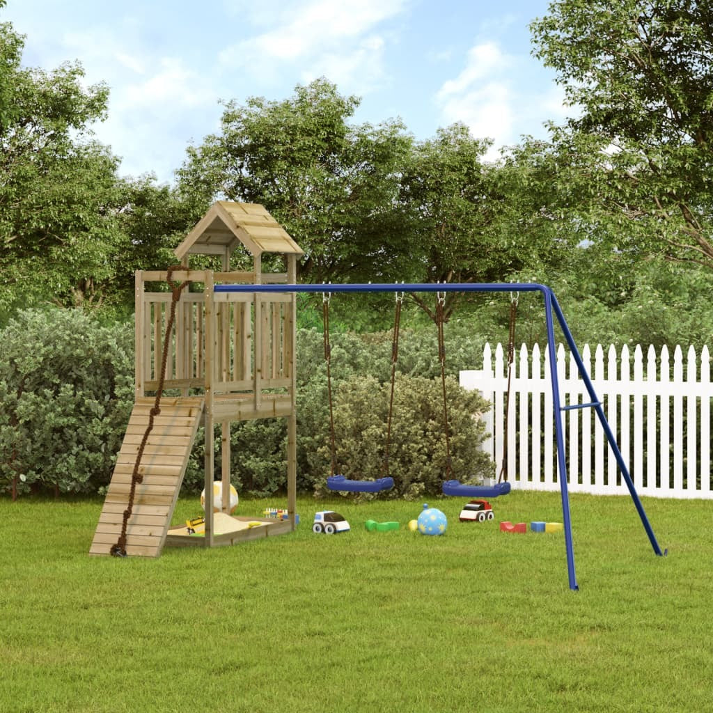 Playhouse with Climbing Wall Swings Impregnated Wood Pine