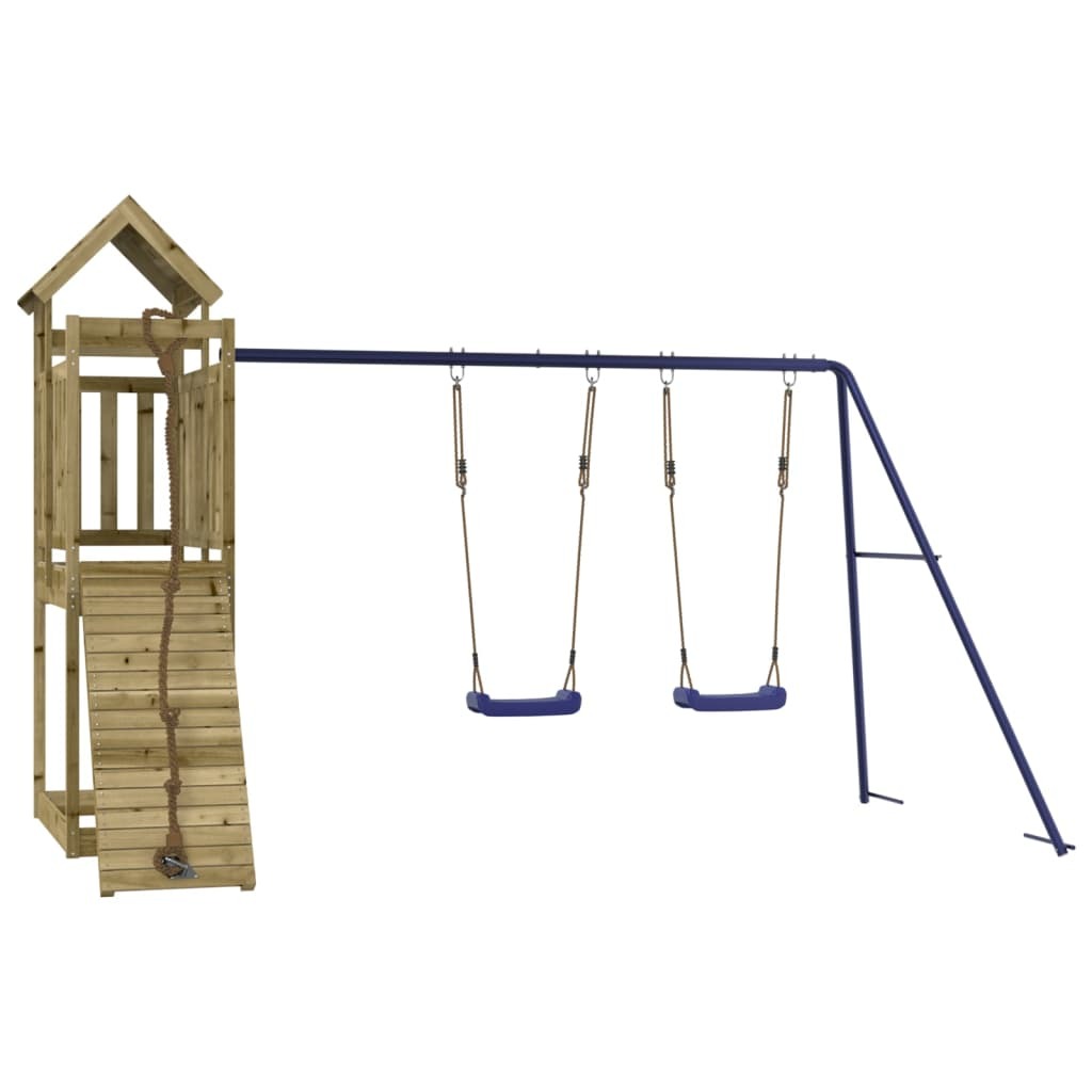 Playhouse with Climbing Wall Swings Impregnated Wood Pine