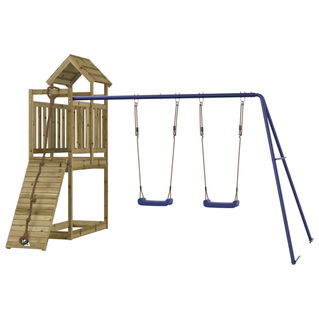 Playhouse with Climbing Wall Swings Impregnated Wood Pine