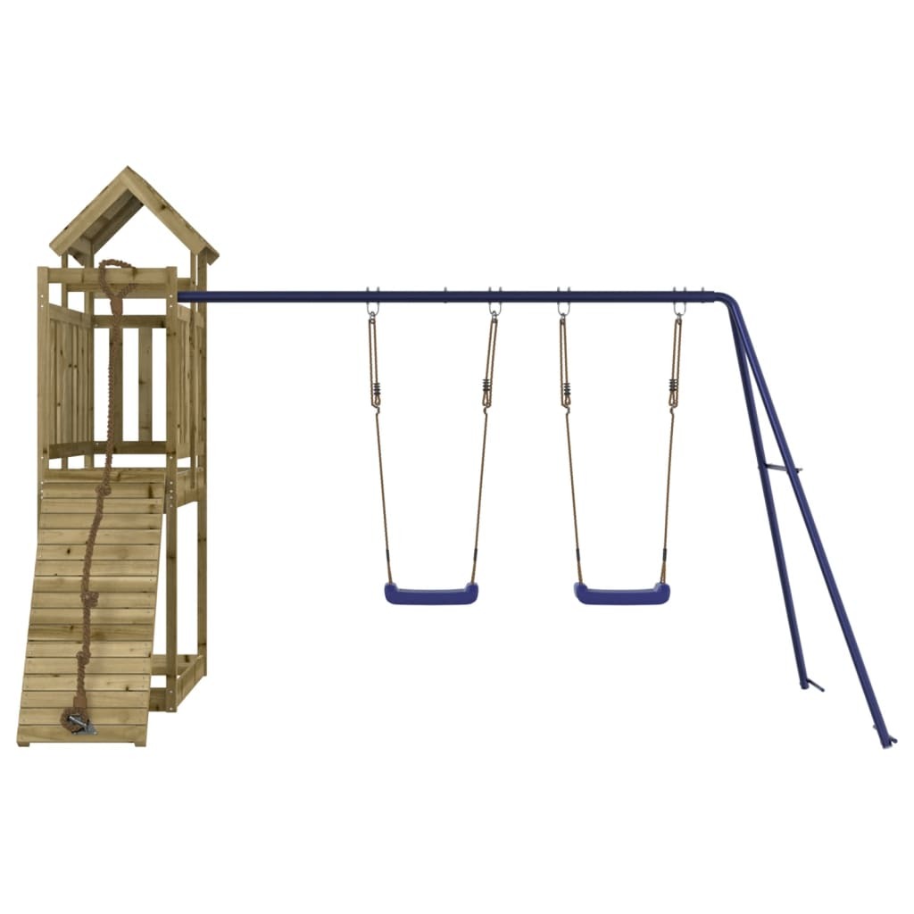 Playhouse with Climbing Wall Swings Impregnated Wood Pine