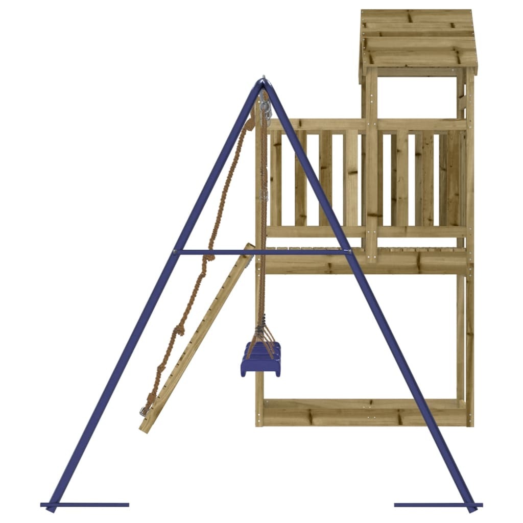 Playhouse with Climbing Wall Swings Impregnated Wood Pine