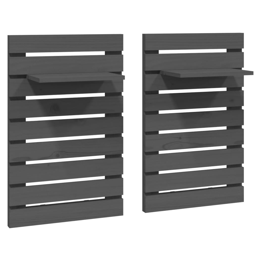 Wall-mounted Bedside Shelves 2 pcs Grey Solid Wood Pine