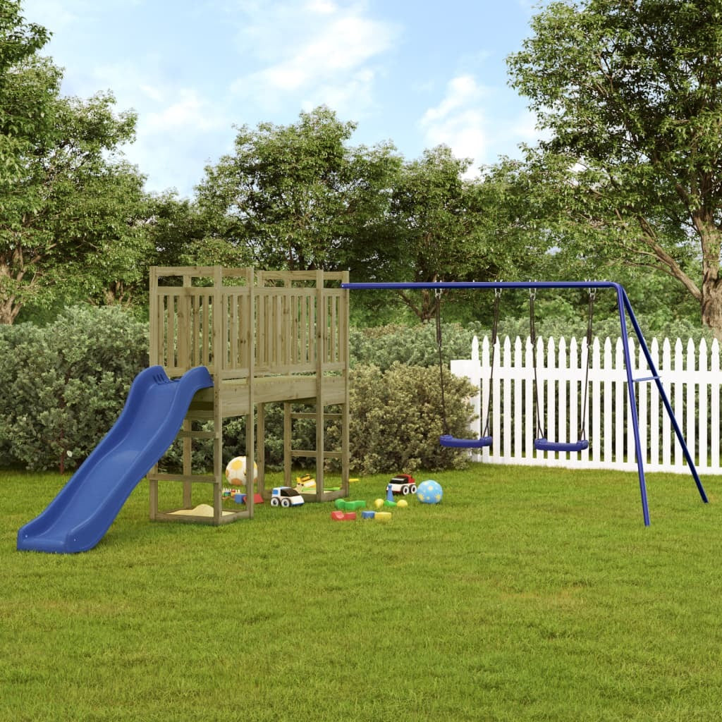 Playhouse with Slide Swings Impregnated Wood Pine