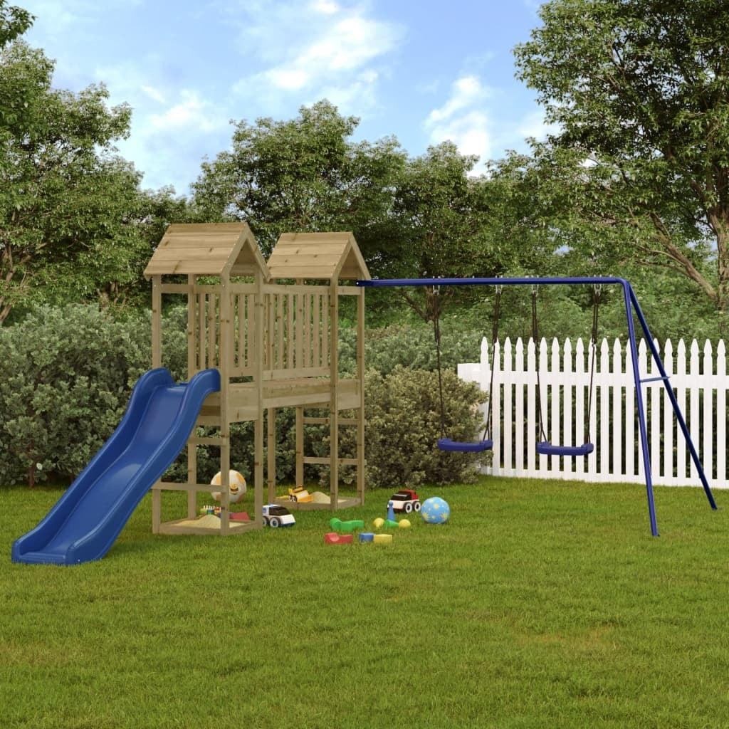 Playhouse with Slide Swings Impregnated Wood Pine