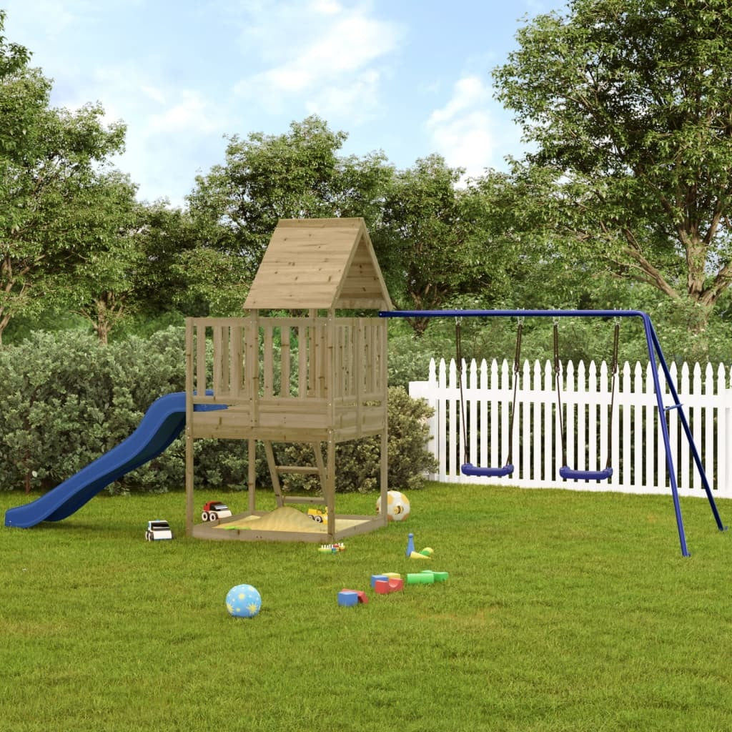 Playhouse with Slide Ladder Swings Impregnated Wood Pine