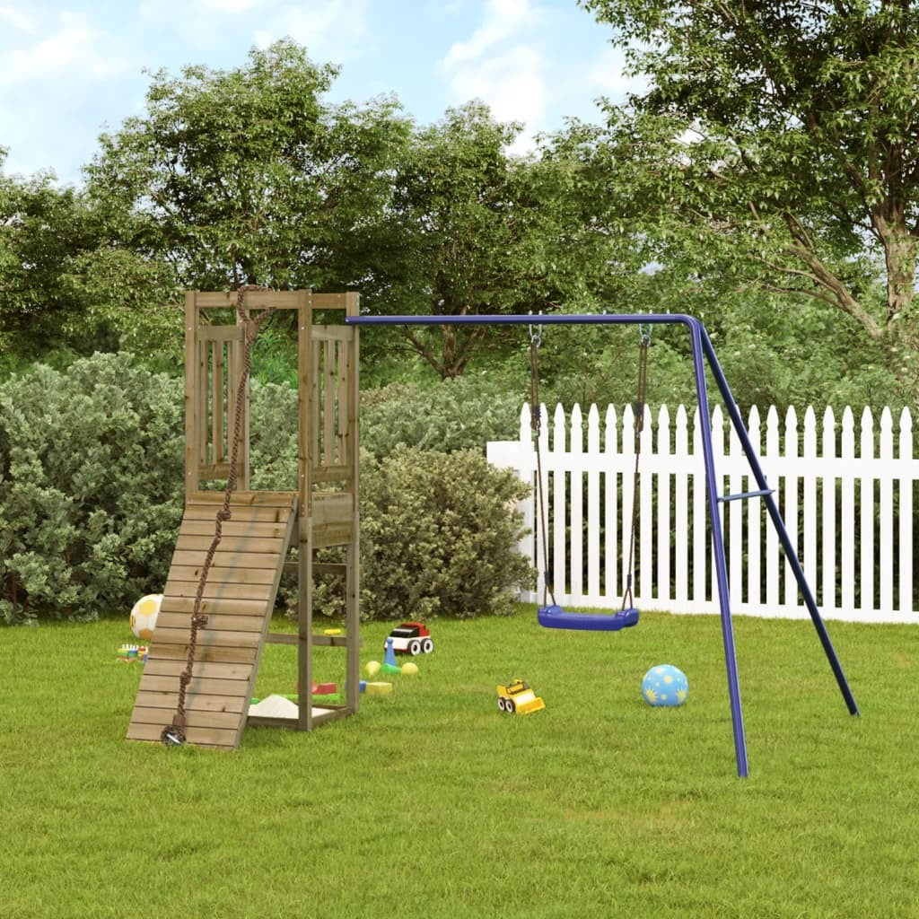 Playhouse with Climbing Wall Swing Impregnated Wood Pine