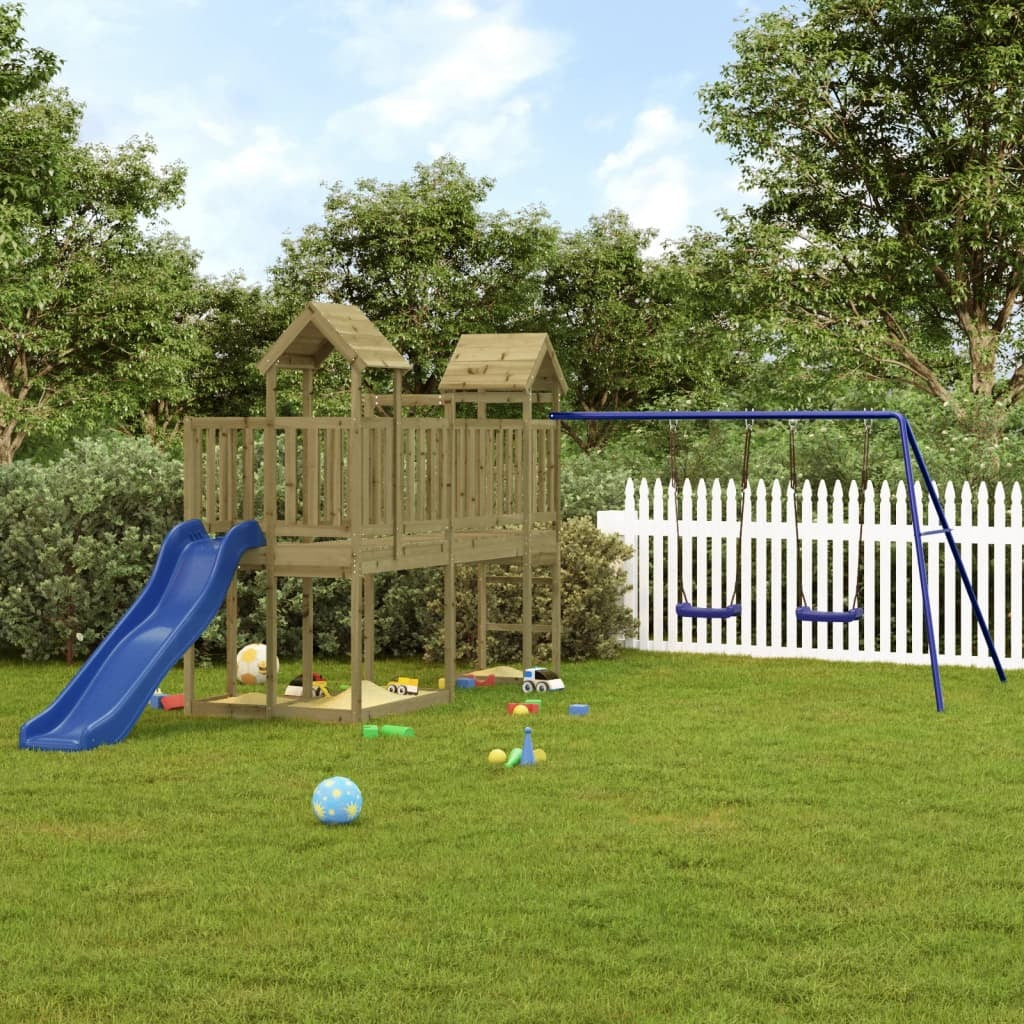 Playhouse with Slide Swings Impregnated Wood Pine
