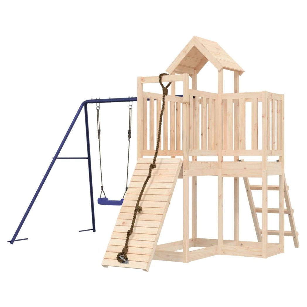 Playhouse with Climbing Wall Swing Solid Wood Pine