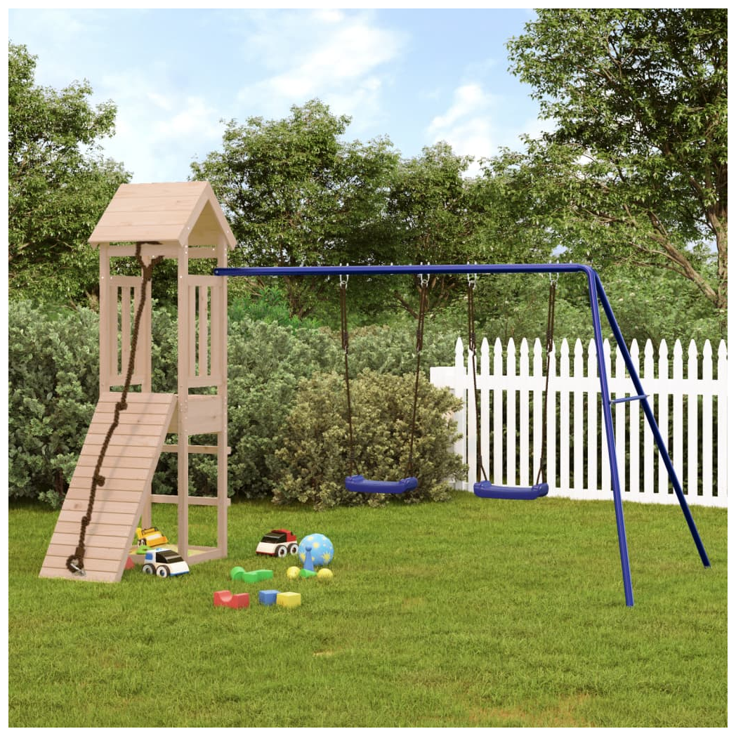 Playhouse with Climbing Wall Swings Solid Wood Pine