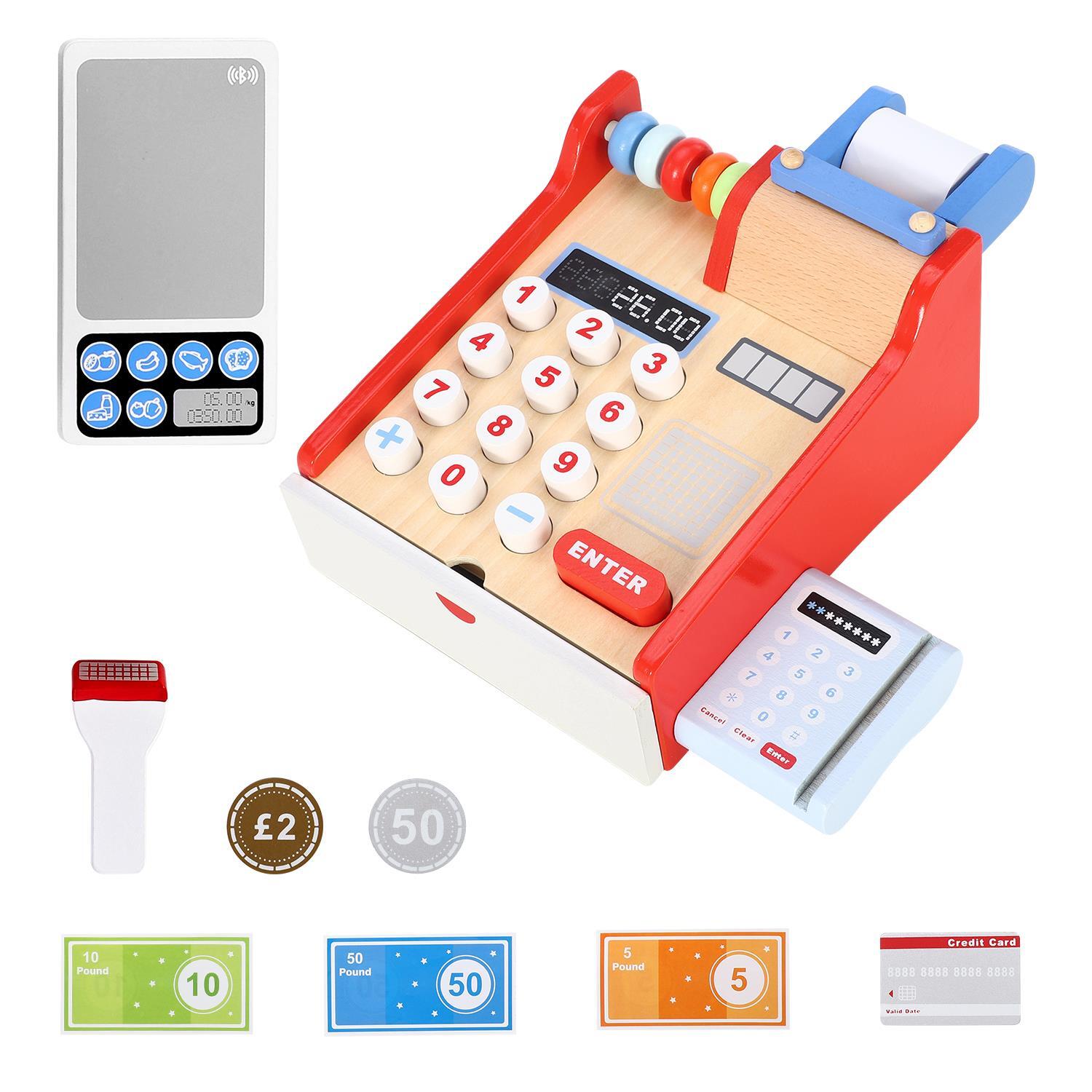 SOKA Wooden Cash Register Children's Shop Grocery Checkout Till Toy