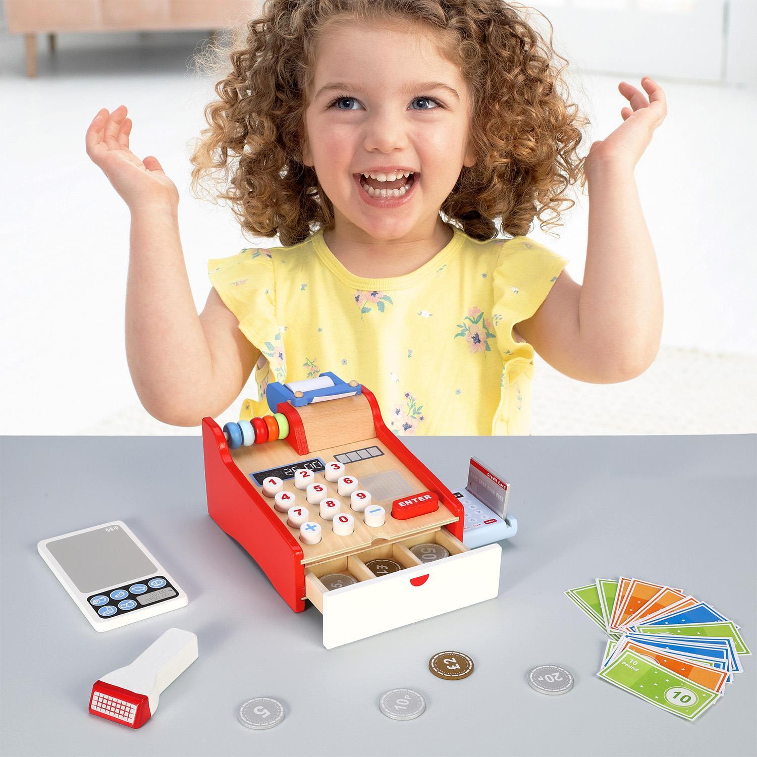 SOKA Wooden Cash Register Children's Shop Grocery Checkout Till Toy
