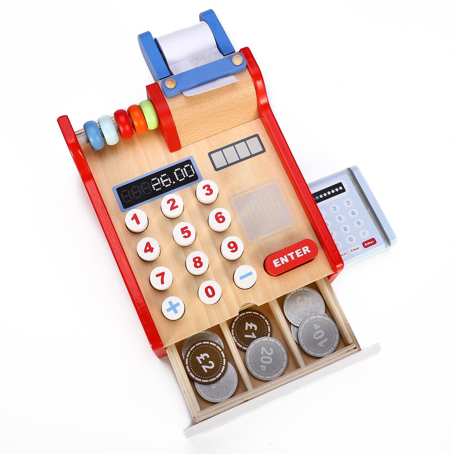 SOKA Wooden Cash Register Children's Shop Grocery Checkout Till Toy
