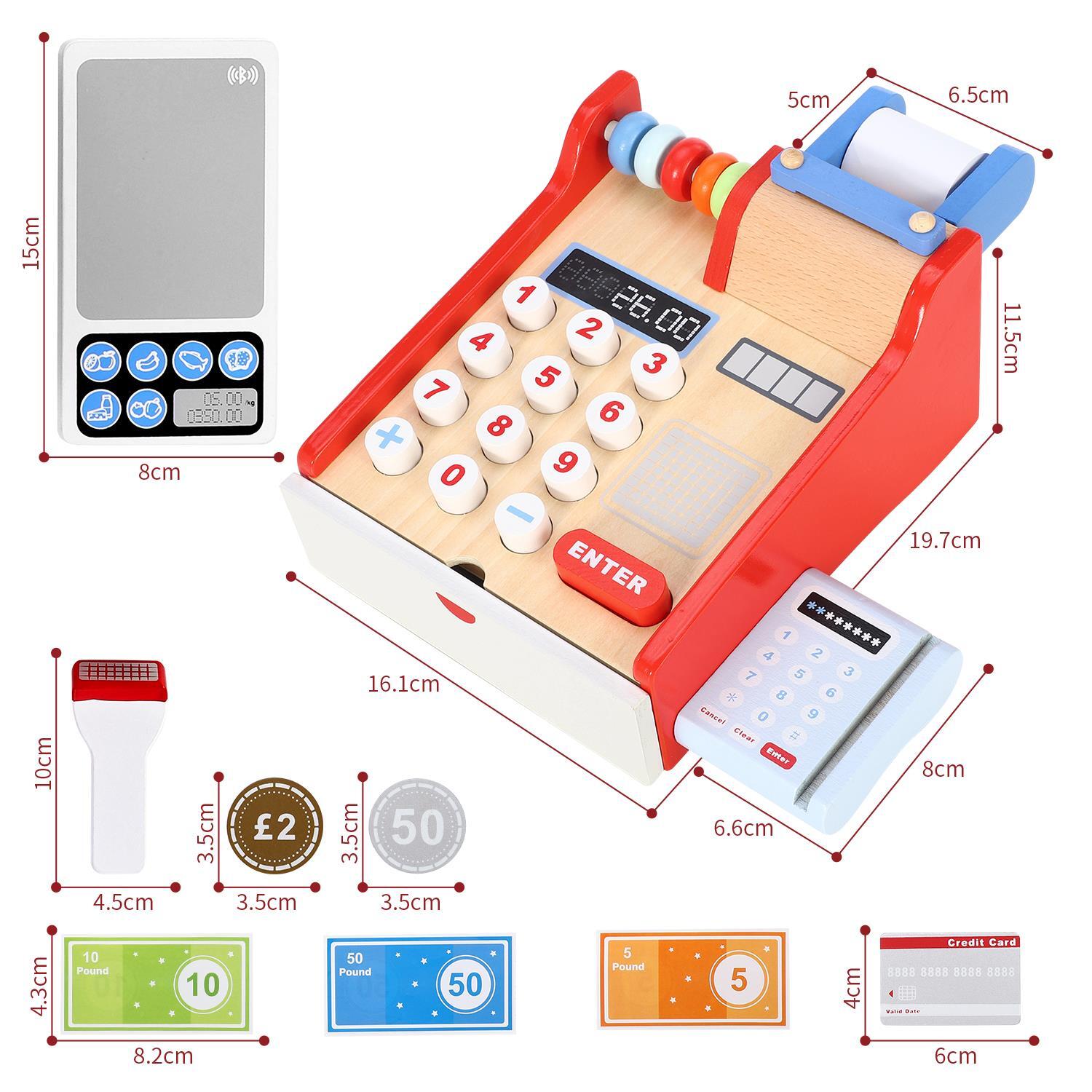 SOKA Wooden Cash Register Children's Shop Grocery Checkout Till Toy