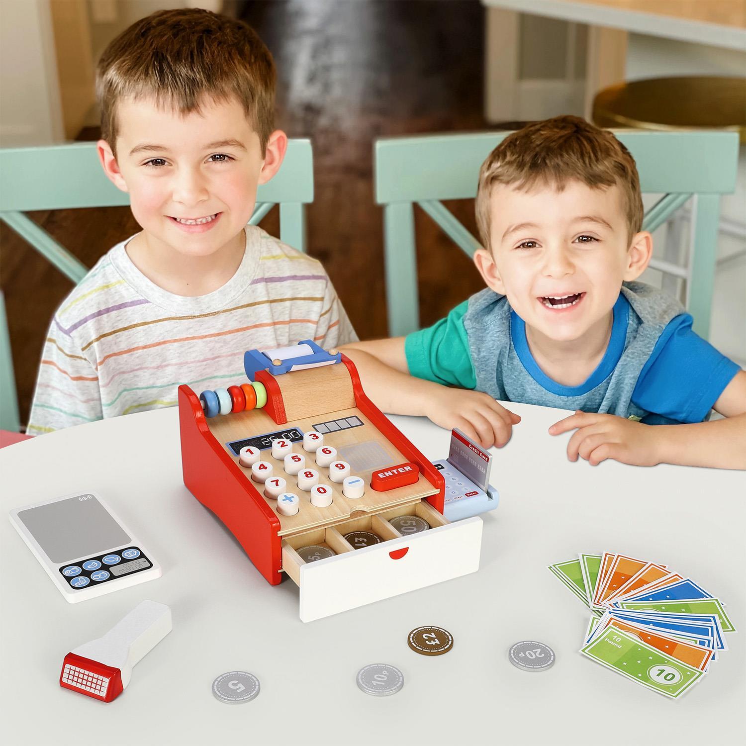 SOKA Wooden Cash Register Children's Shop Grocery Checkout Till Toy