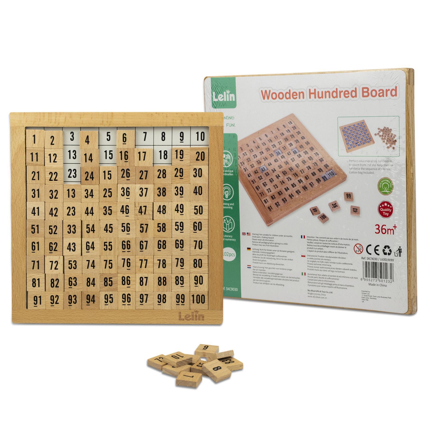 LELIN Wooden Hundred Board Game - 1 To 100 Consecutive Numbers Montessori Maths