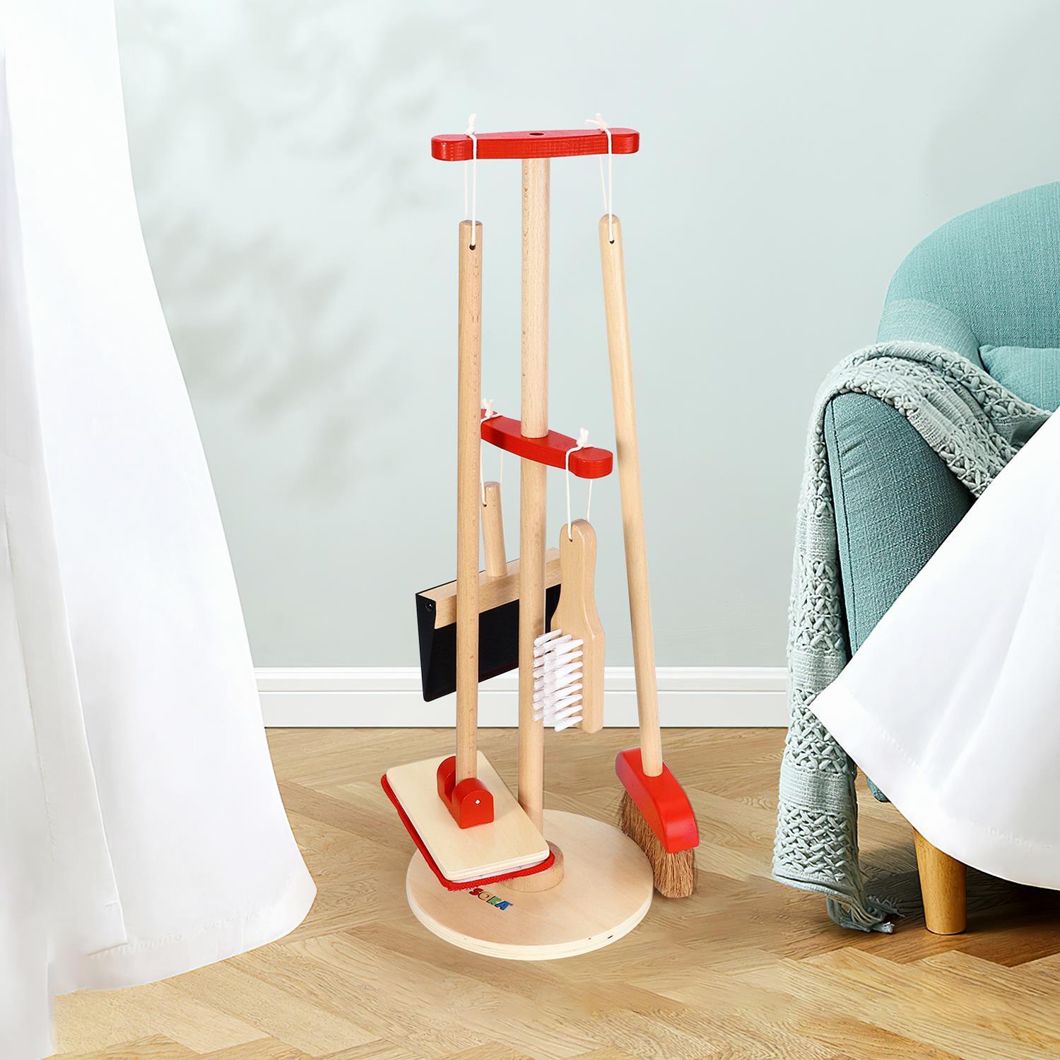 Lelin 11PC Toy Cleaning Kit with Broom Mop Dustpan Brush & Stand For Pretend Play