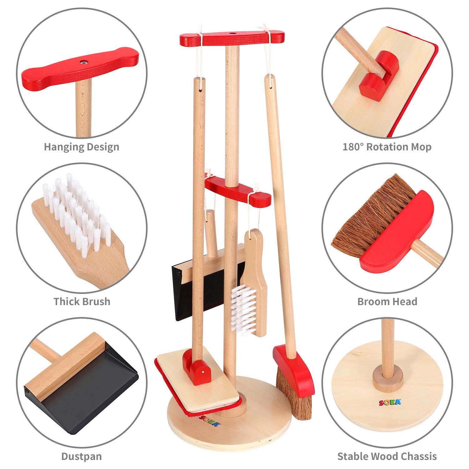 Lelin 11PC Toy Cleaning Kit with Broom Mop Dustpan Brush & Stand For Pretend Play