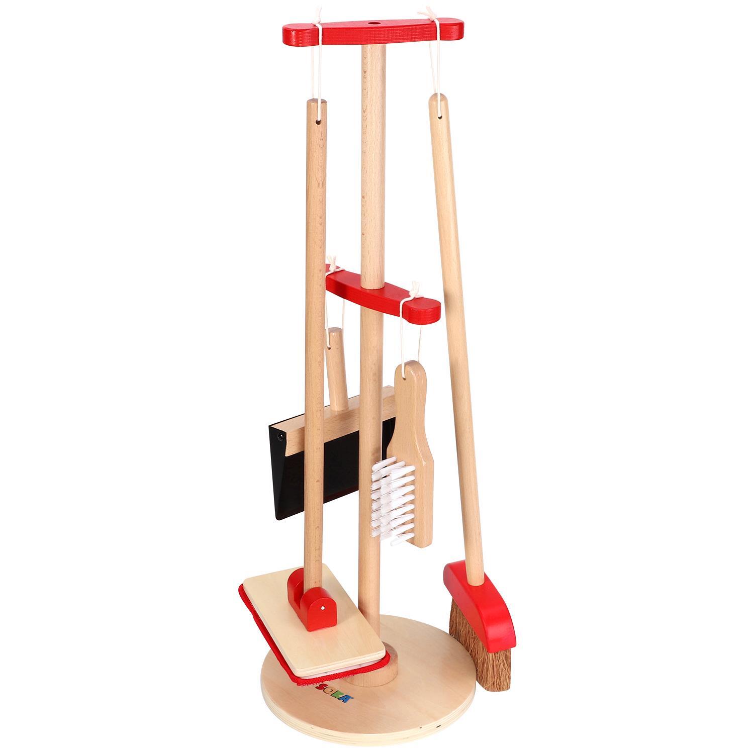 Lelin 11PC Toy Cleaning Kit with Broom Mop Dustpan Brush & Stand For Pretend Play