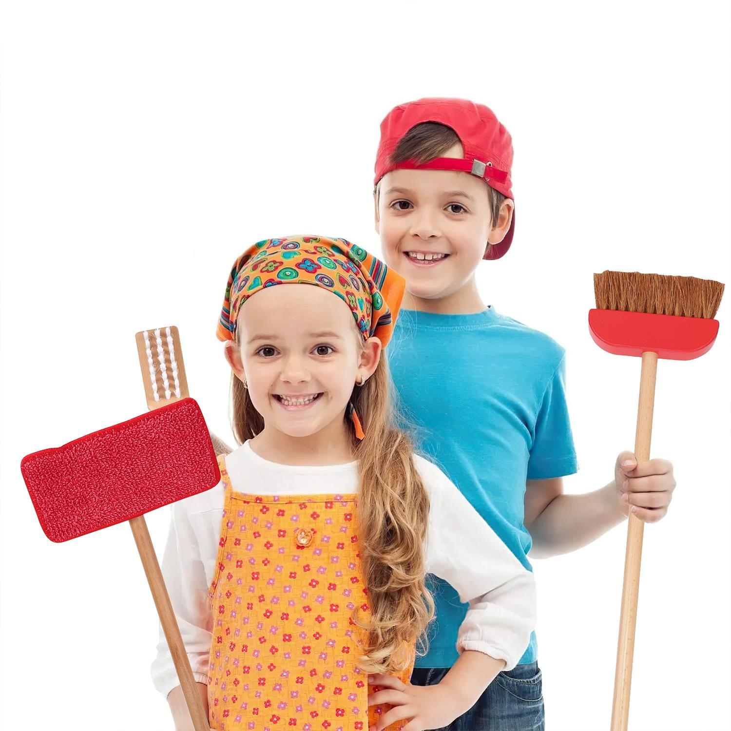 Lelin 11PC Toy Cleaning Kit with Broom Mop Dustpan Brush & Stand For Pretend Play
