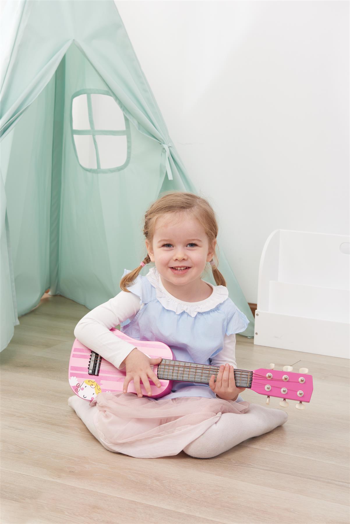 Lelin Wooden Pink Stripe Striped Pink Princess Guitar Children Girls Instrument