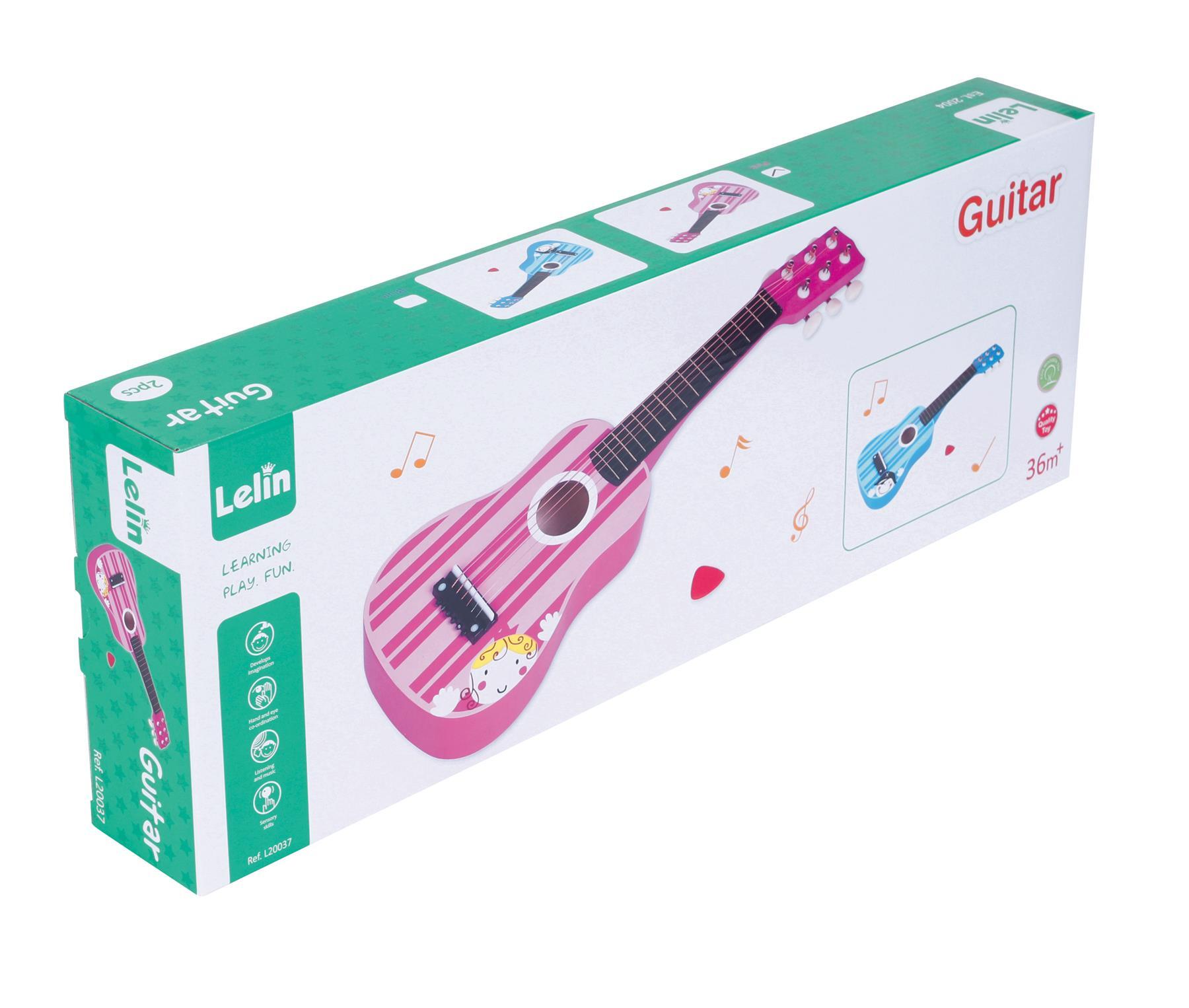 Lelin Wooden Pink Stripe Striped Pink Princess Guitar Children Girls Instrument