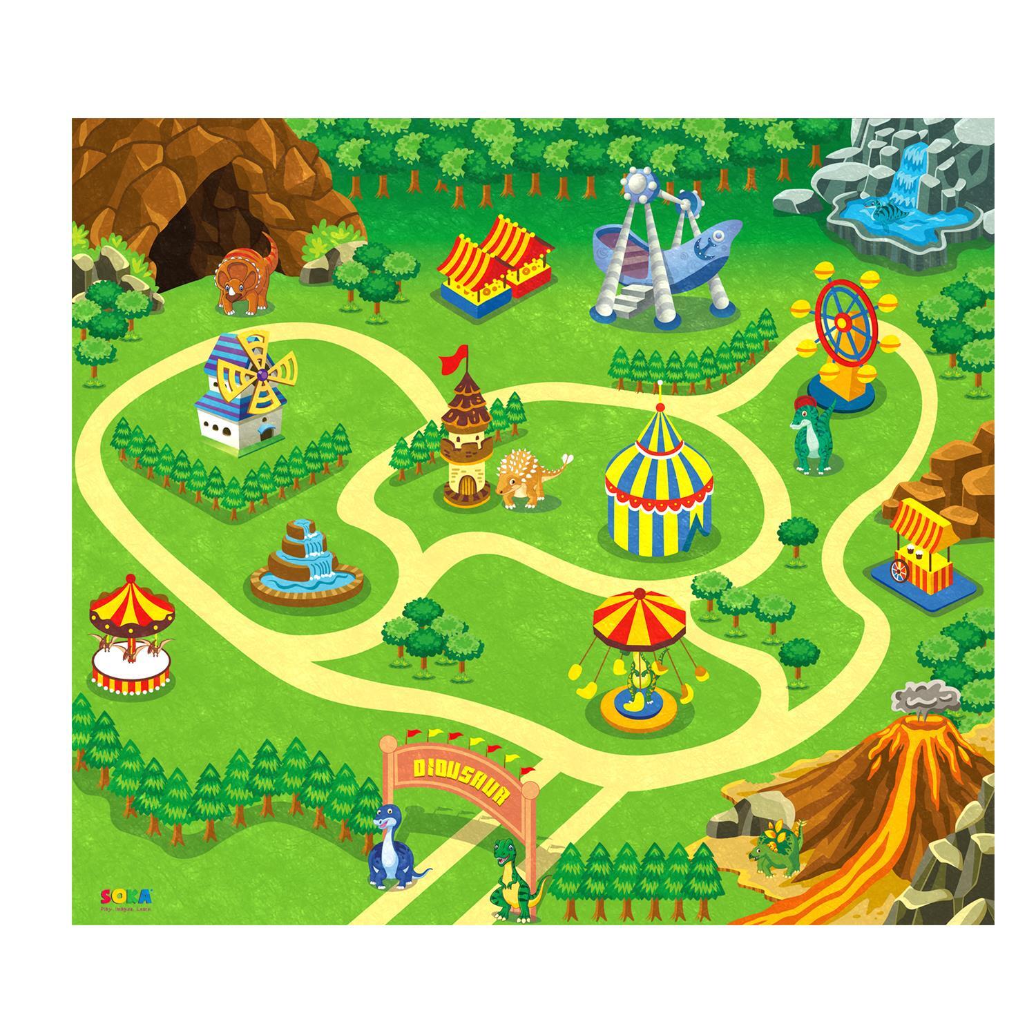 SOKA Dinosaur Jurassic Toy Figure Set with Activity Play Mat & Trees for kids